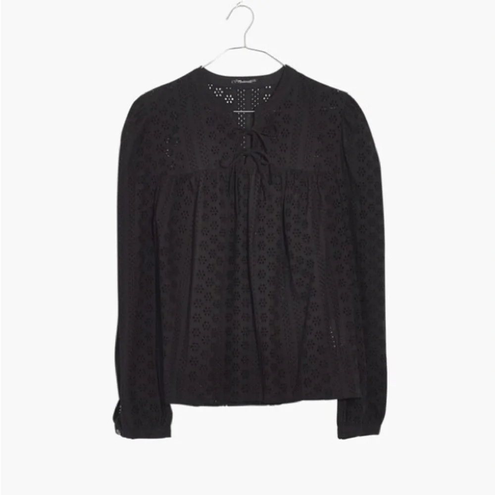 Madewell Black Eyelet Double-Tie Peasant Top